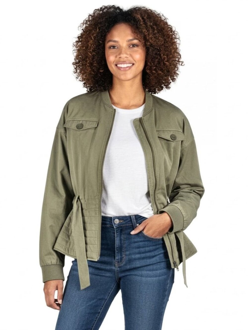 Nordstrom Signature Quilted Peplum Utility Jacket, Olive Green, Womens Size L
